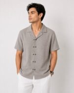 Exported Premium Cuban Shirt | SMS06-Grey - Image 2