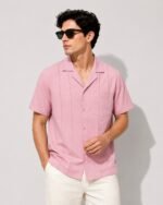 Exported Premium Cuban Shirt | SMS04-Light Pink - Image 2